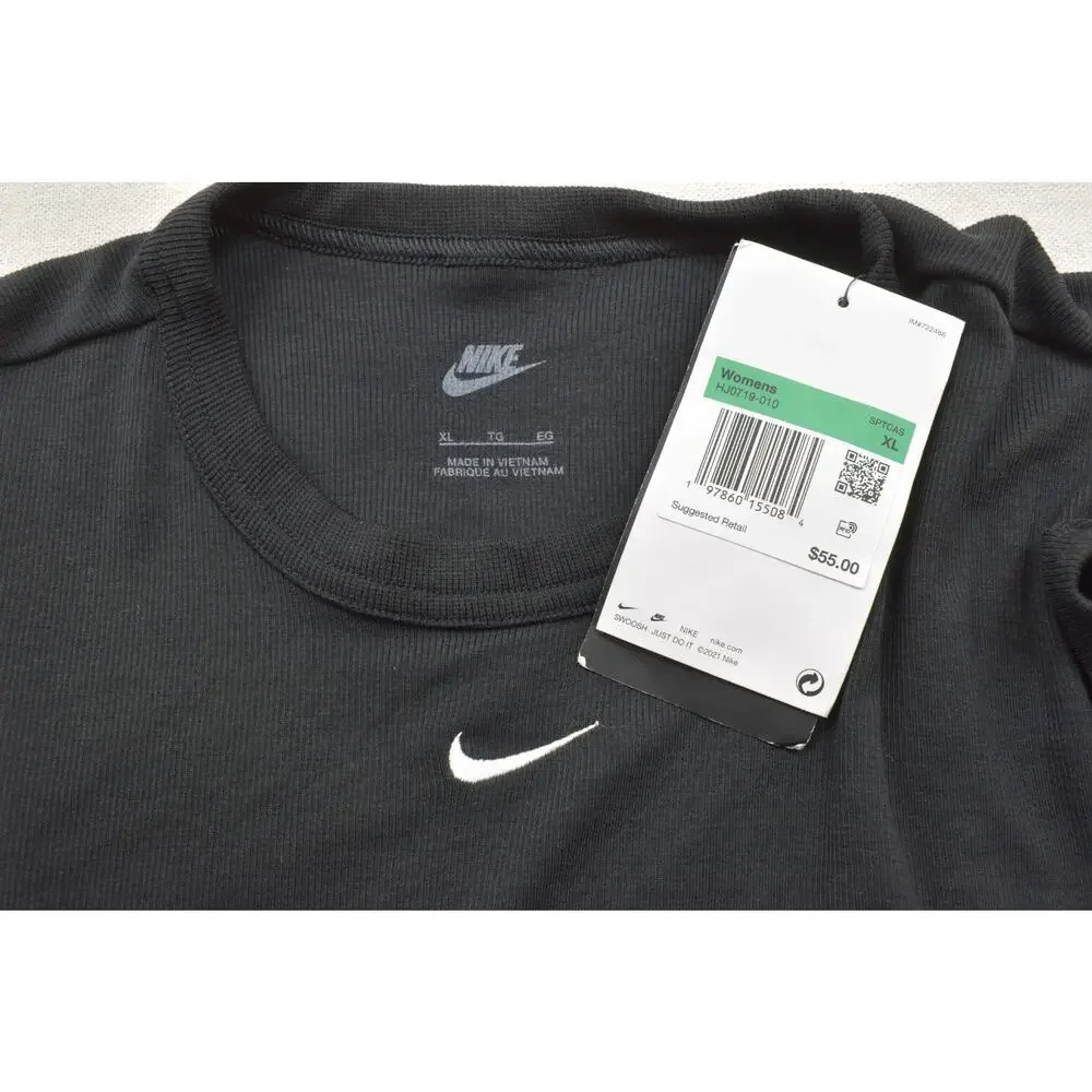 Nike Women's XL Black Ribbed Short Sleeve Crop Top Cut-Out Back HJ0719-010 NWT